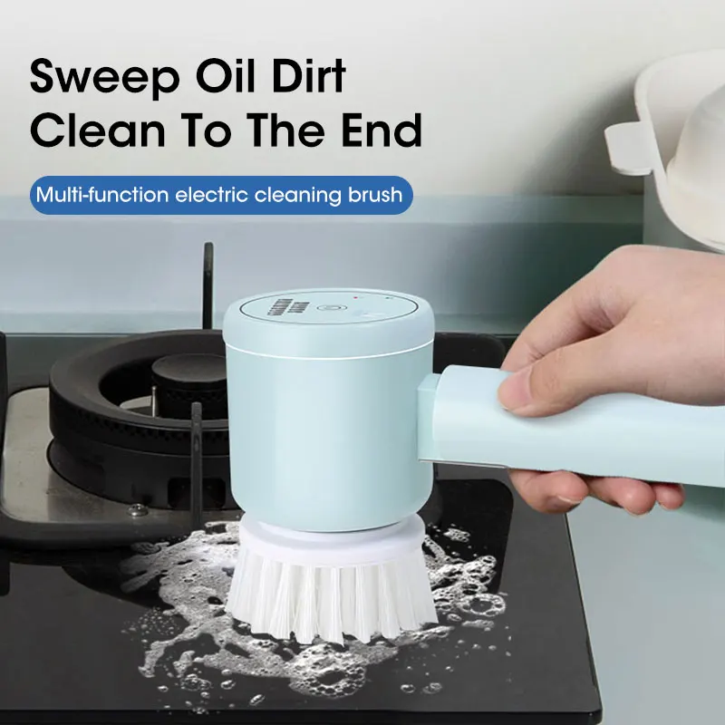 Cordless electric rotary scrubber with 5 replaceable brush heads, rechargeable bathroom and kitchen tile cleaning brush - Image 5