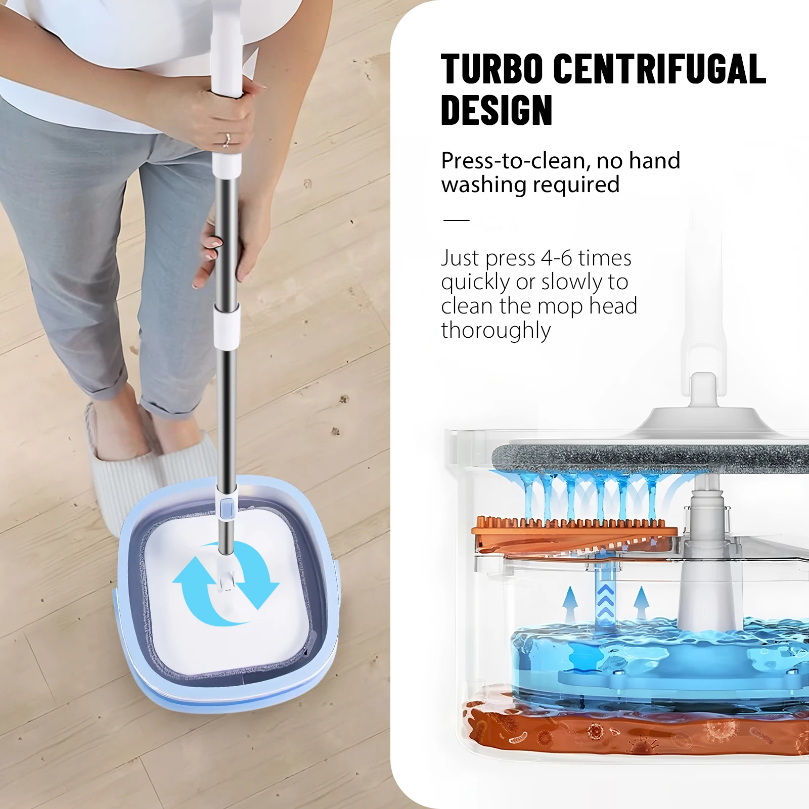 VickHome 360° Turbo Centrifugal Spin Mop and Bucket Tool Set, Home Office Spin Mop Dehydrate for Cleaning Floor Brooms Utensils - Image 2