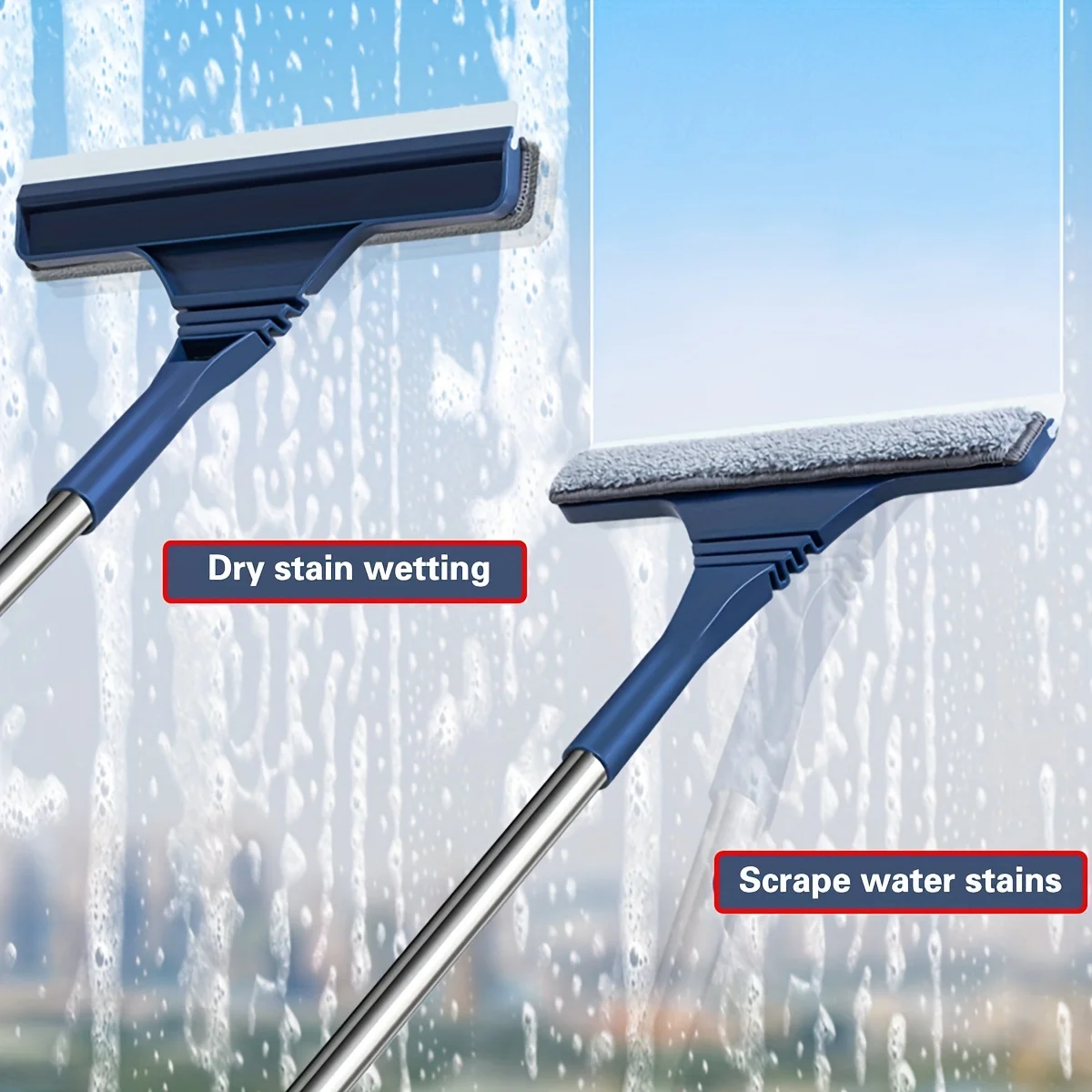 2 in 1 Window Mesh Screen Brush Dual-Sided Cleaning Blade Telescopic Long Handle Window Mop Squeegee Wiper for Home Cleaning - Image 2