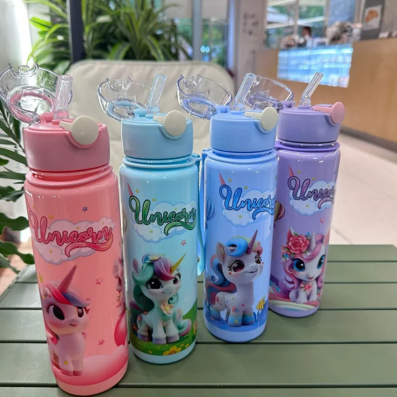 700ml Cute & Durable Cartoon Space Cup with Hand-held Ring BPA-Free High Temperature Resistant Portable Outdoor Water Bottle - Image 2