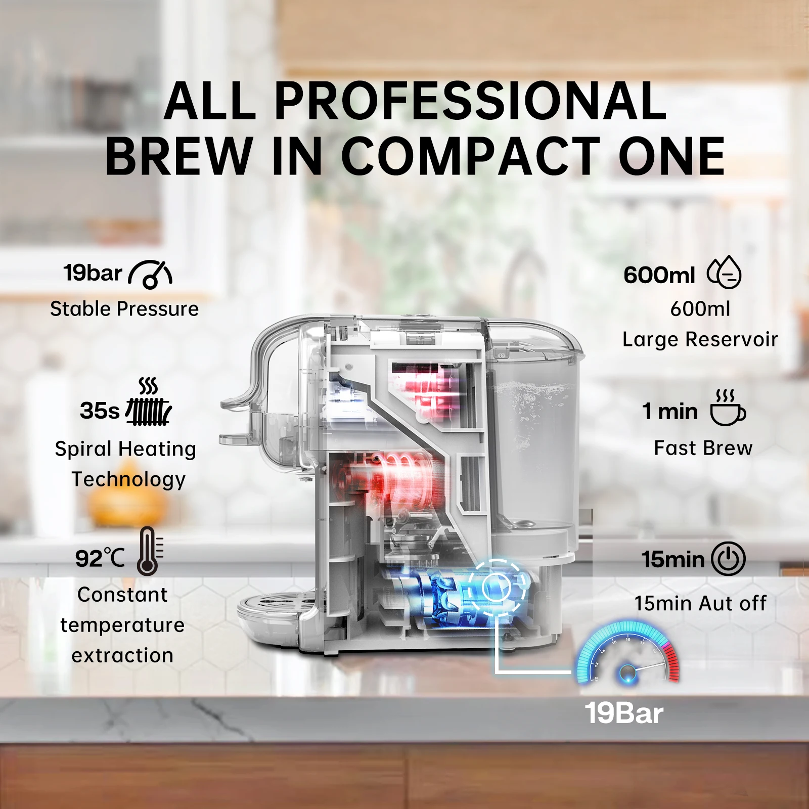 HiBREW Multiple Capsule Coffee Machine, Hot/Cold Dolce Gusto Milk Nespresso Capsule ESE Pod Ground Coffee Cafeteria 20Bar 5 in 1 - Image 5