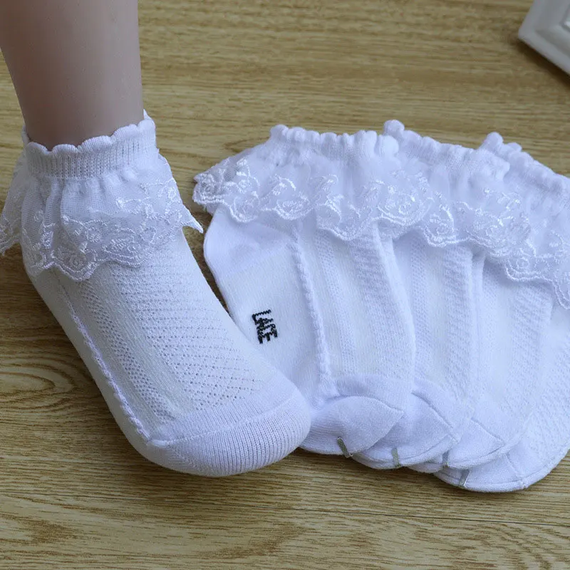 10 Pairs/lot Baby Girls Kids Socks Lace Ruffle Princess Mesh Children Ankle Short Breathable Cotton White Pink Blue Toddler Sock - Image 2