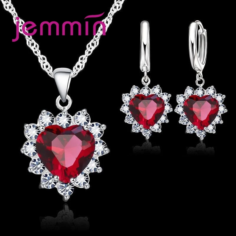 Top Sale Wding Engagement Anniversary Gift Jewelry Sets 925 Silver Color Stamped Heart Pendant Hoop Earrings for Women Girls - Image 4