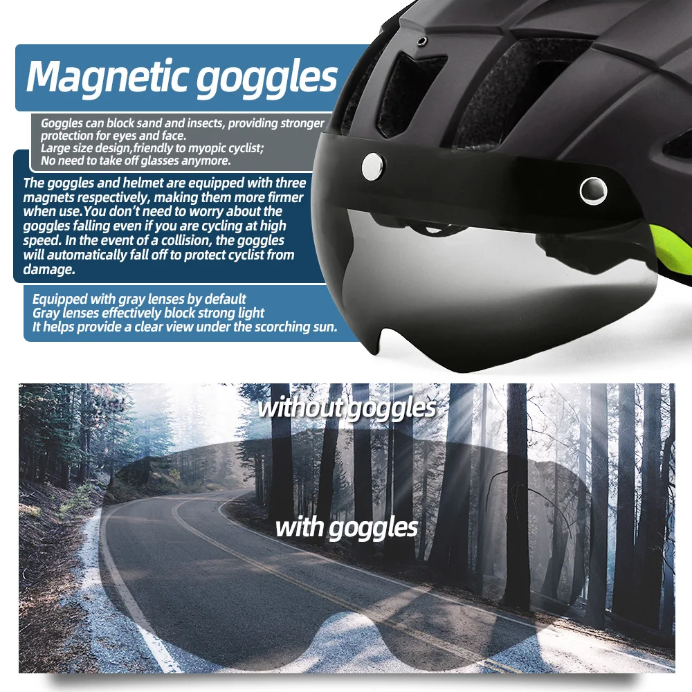 VICTGOAL LED Bike Helmet With Sun Goggle Visor Rechargeable LED Men Bicycle Helmet Sunglasses Shield Road MTB Cycling Helmets - Image 2