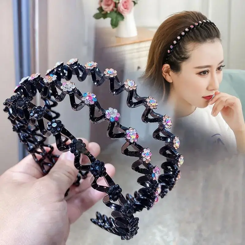 Non-Slip Rhinestone Hairbands Elastic Flower Fashion Pearl Women Hair Hoop Bands Headband Bezel Girls Hair Accessories Headdress - Image 2