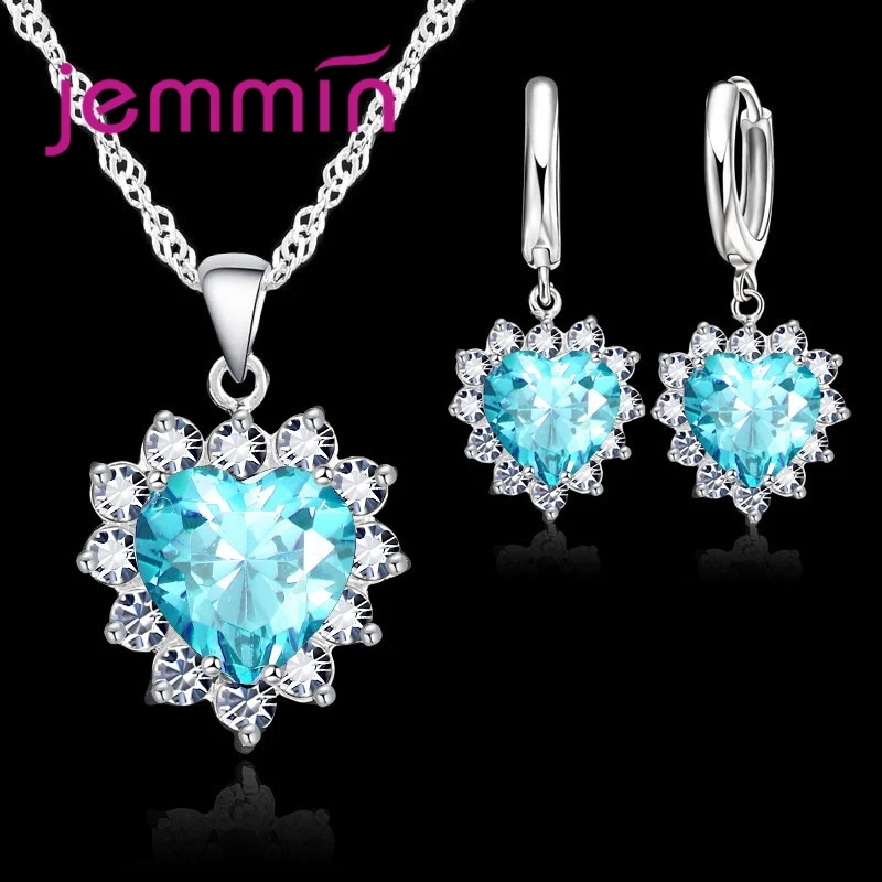 Top Sale Wding Engagement Anniversary Gift Jewelry Sets 925 Silver Color Stamped Heart Pendant Hoop Earrings for Women Girls - Image 2
