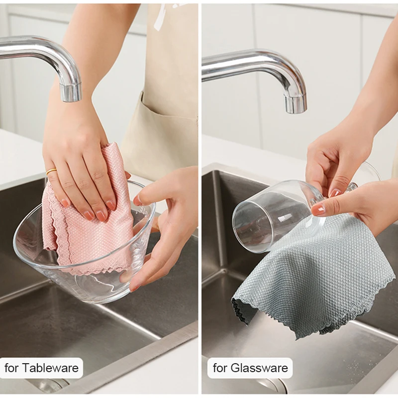 10pcs Microfiber Glass Cleaning Cloth Rag Lint-Free For Windows Car Kitchen Mirror No Trace Reusable Fish Scale Rag Polishing - Image 2
