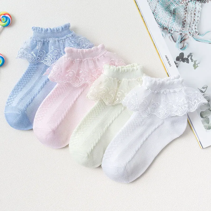 10 Pairs/lot Baby Girls Kids Socks Lace Ruffle Princess Mesh Children Ankle Short Breathable Cotton White Pink Blue Toddler Sock - Image 3