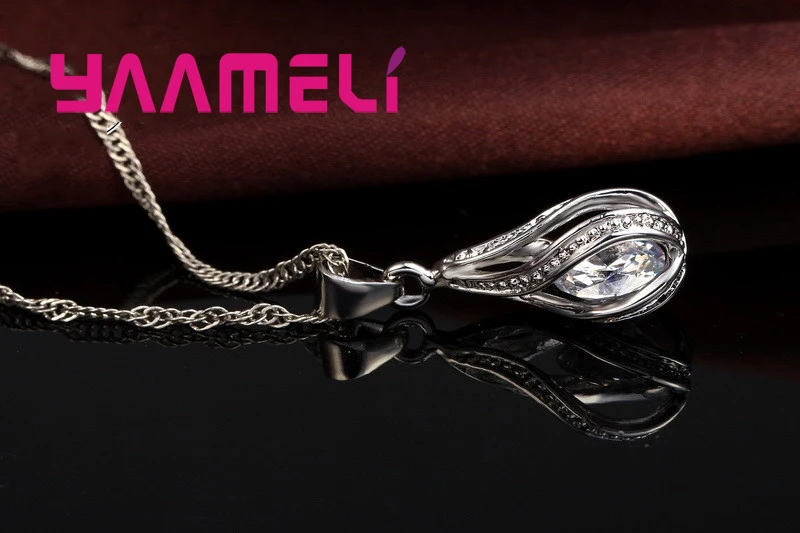 Hot Water Drop CZ 925 Sterling Silver Plated Jewelry Set For Women Pendant Necklace Hoop Earrings Wedding Party Ceremoey Anel - Image 3