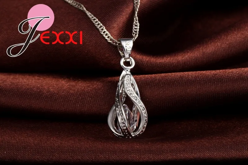 Hot Water Drop CZ 925 Sterling Silver Plated Jewelry Set For Women Pendant Necklace Hoop Earrings Wedding Party Ceremoey Anel - Image 2