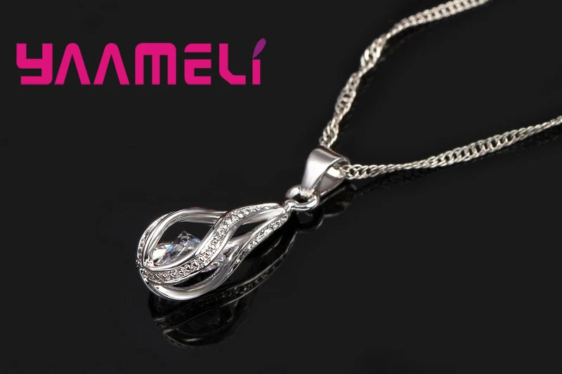 Hot Water Drop CZ 925 Sterling Silver Plated Jewelry Set For Women Pendant Necklace Hoop Earrings Wedding Party Ceremoey Anel - Image 4