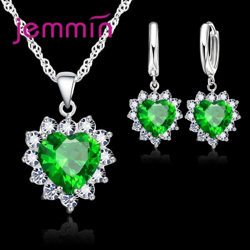 Top Sale Wding Engagement Anniversary Gift Jewelry Sets 925 Silver Color Stamped Heart Pendant Hoop Earrings for Women Girls - Image 5
