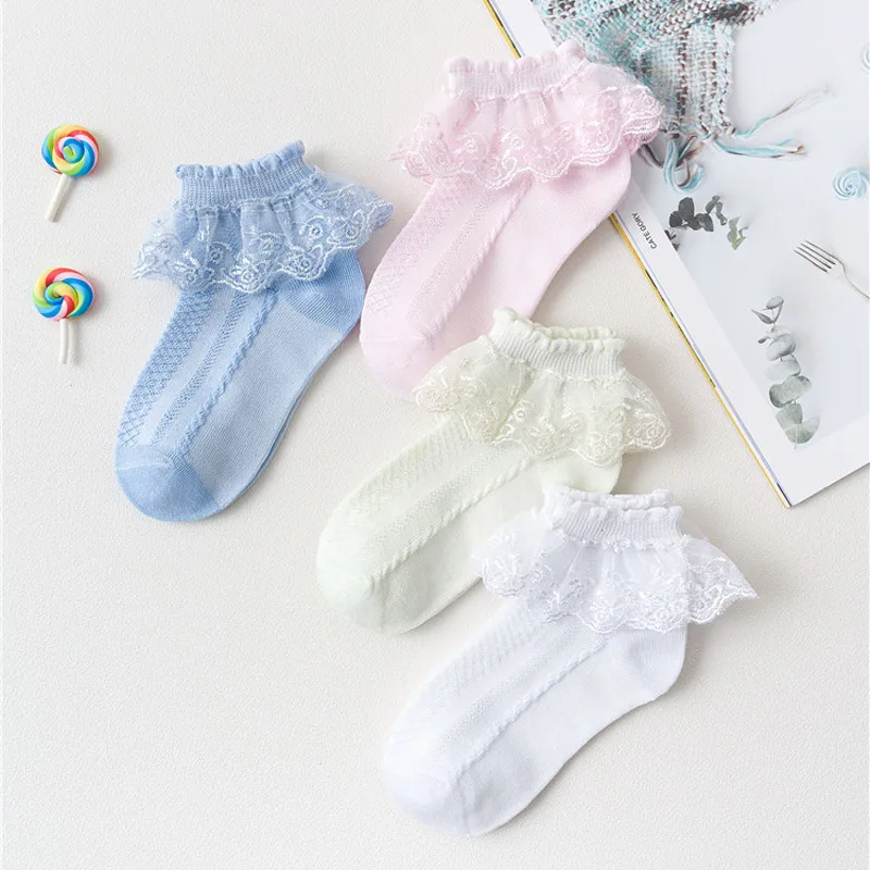 10 Pairs/lot Baby Girls Kids Socks Lace Ruffle Princess Mesh Children Ankle Short Breathable Cotton White Pink Blue Toddler Sock - Image 4