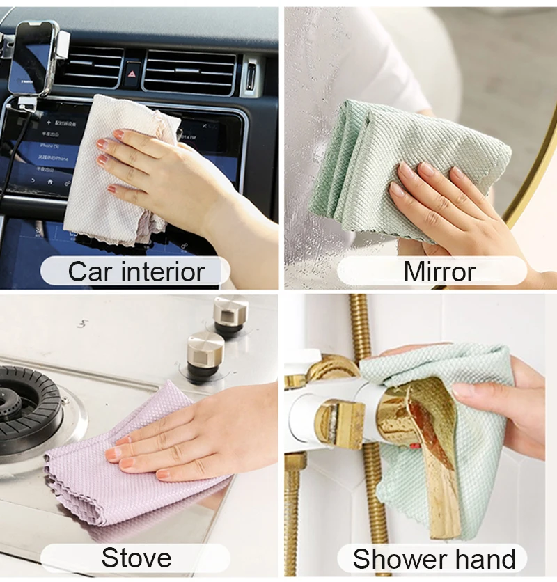 10pcs Microfiber Glass Cleaning Cloth Rag Lint-Free For Windows Car Kitchen Mirror No Trace Reusable Fish Scale Rag Polishing - Image 3