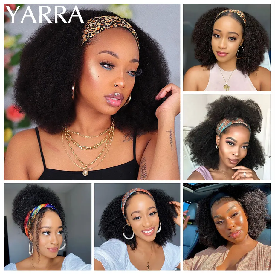 Afro Kinky Curly Human Hair Headband Wig For Black Women 180% Density Brazilian Remy Full Machine Made 100% Human Hair YARRA - Image 4
