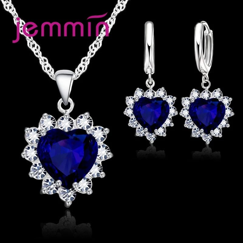 Top Sale Wding Engagement Anniversary Gift Jewelry Sets 925 Silver Color Stamped Heart Pendant Hoop Earrings for Women Girls - Image 3