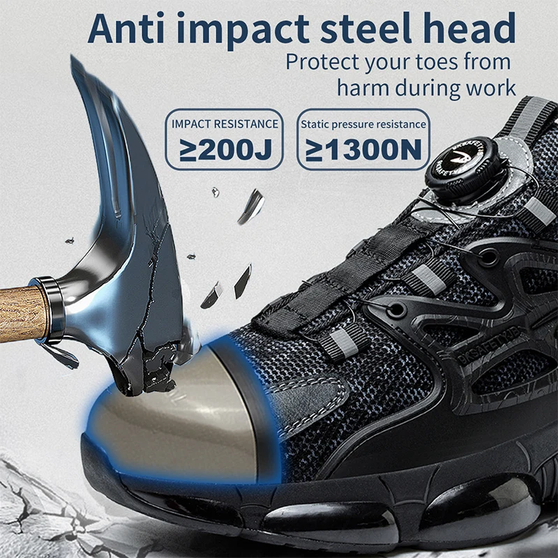 Rotating Button Safety Shoes Men Steel Toe Sneaker Air Cushion Work Shoes Man Puncture Proof Work Safety Boots Protective Shoes - Image 2