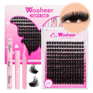 WOSHEER Eyelash Clusters Kit Fluffy Individual Lashes Lash Bond And Seal And Remover Faux Mink Lashes Eyelash Extension DIY