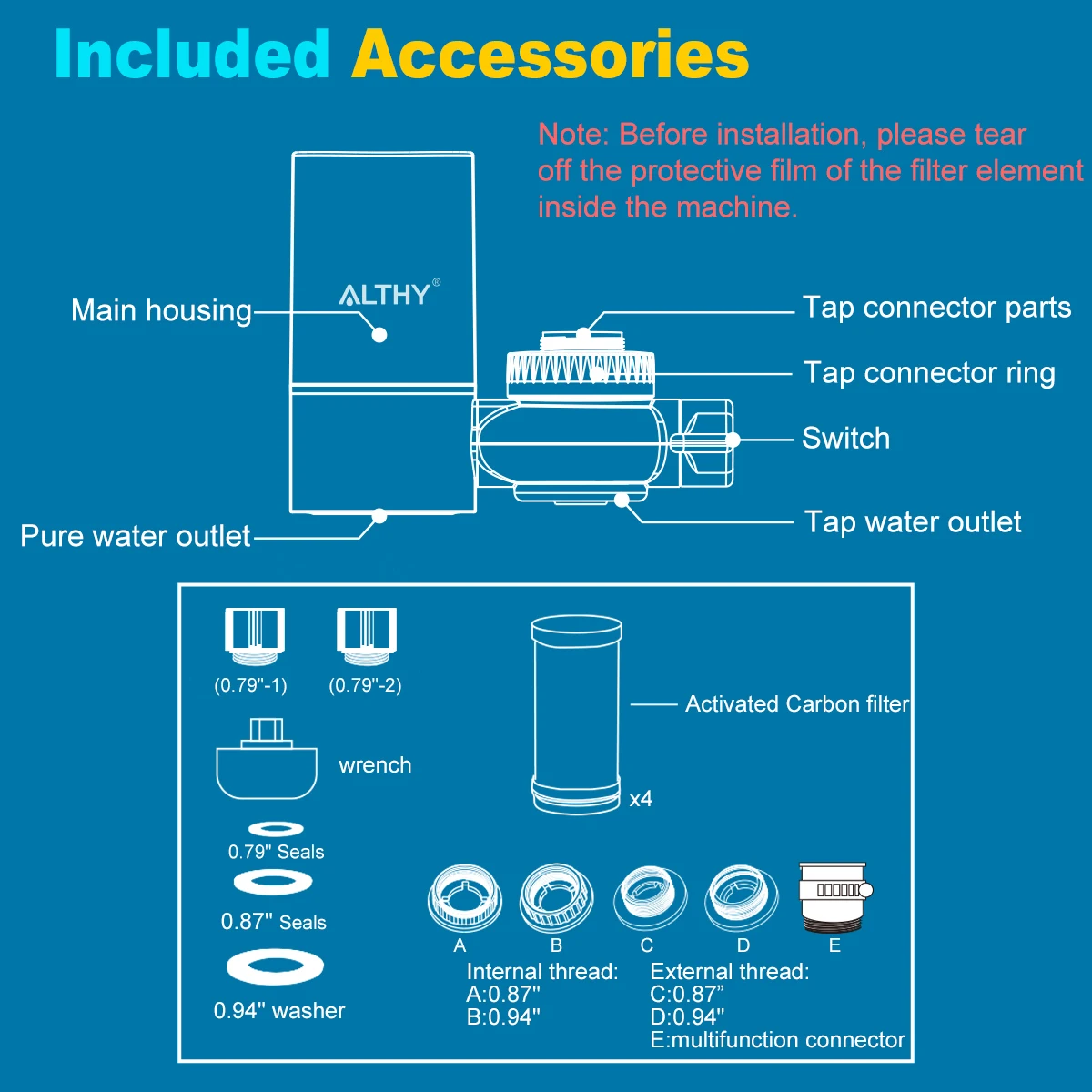 ALTHY Faucet Tap Water Filter Purifier System, Reduces Lead, Chlorine & Bad Taste NSF Certified 320-Gallon Kitchen - Image 2
