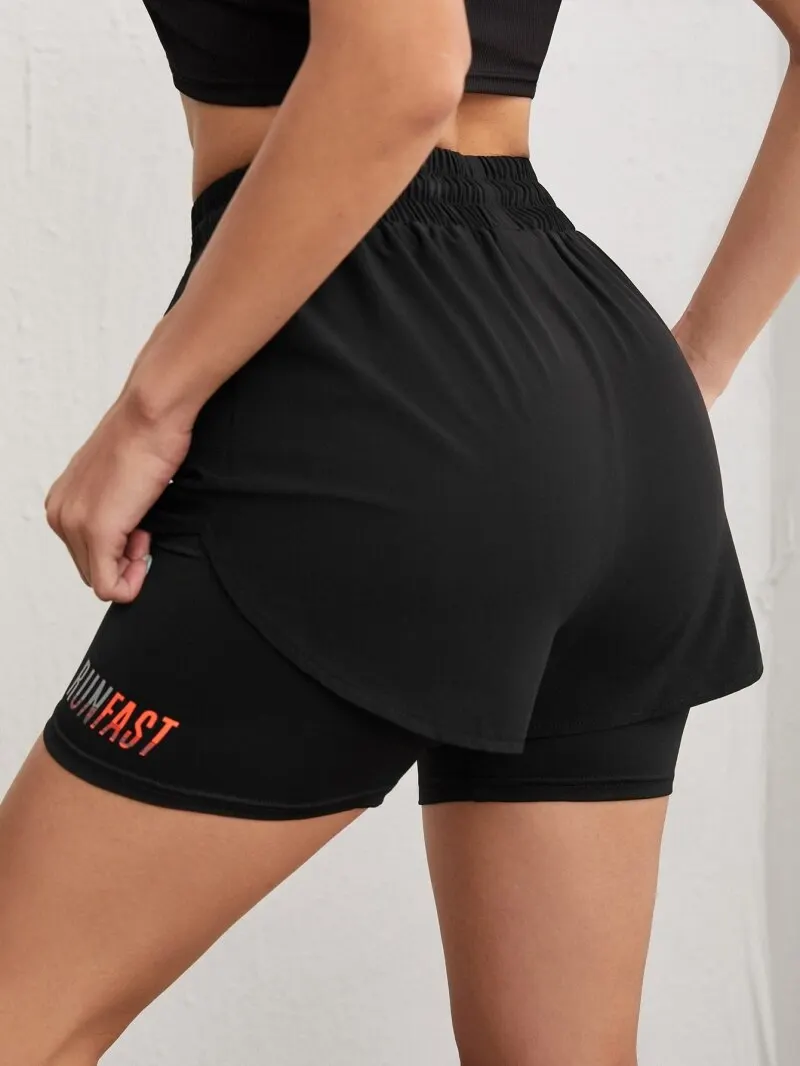 Women's High Rise Yoga Shorts With Elastic Proximity Control Running Shorts, Fake Two Pieces Pants - Image 5
