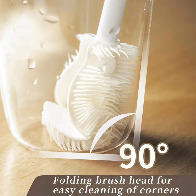 Foldable 360 degree comprehensive cleaning silicone brush with long handle design, reusable for bottles and cups - Image 5