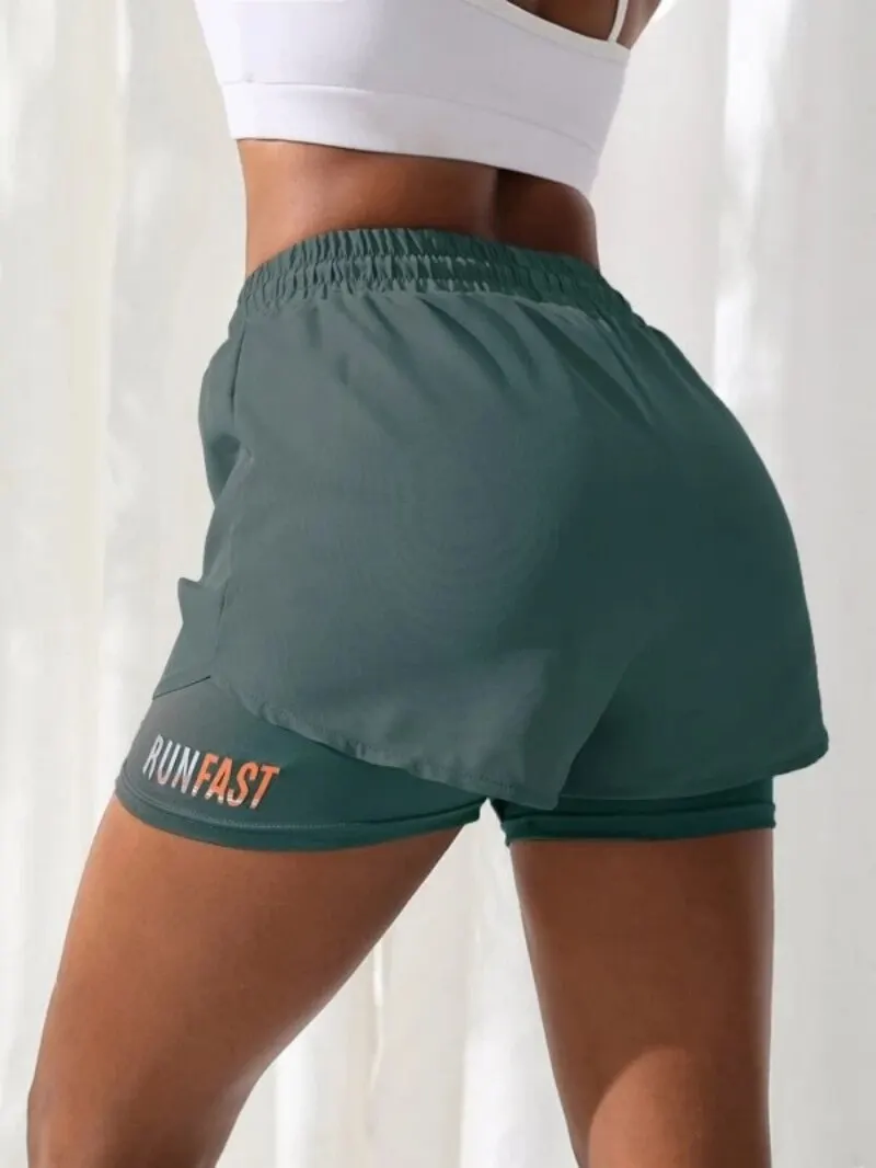Women's High Rise Yoga Shorts With Elastic Proximity Control Running Shorts, Fake Two Pieces Pants - Image 2