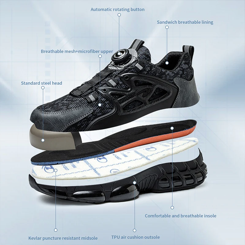 Rotating Button Safety Shoes Men Steel Toe Sneaker Air Cushion Work Shoes Man Puncture Proof Work Safety Boots Protective Shoes - Image 6