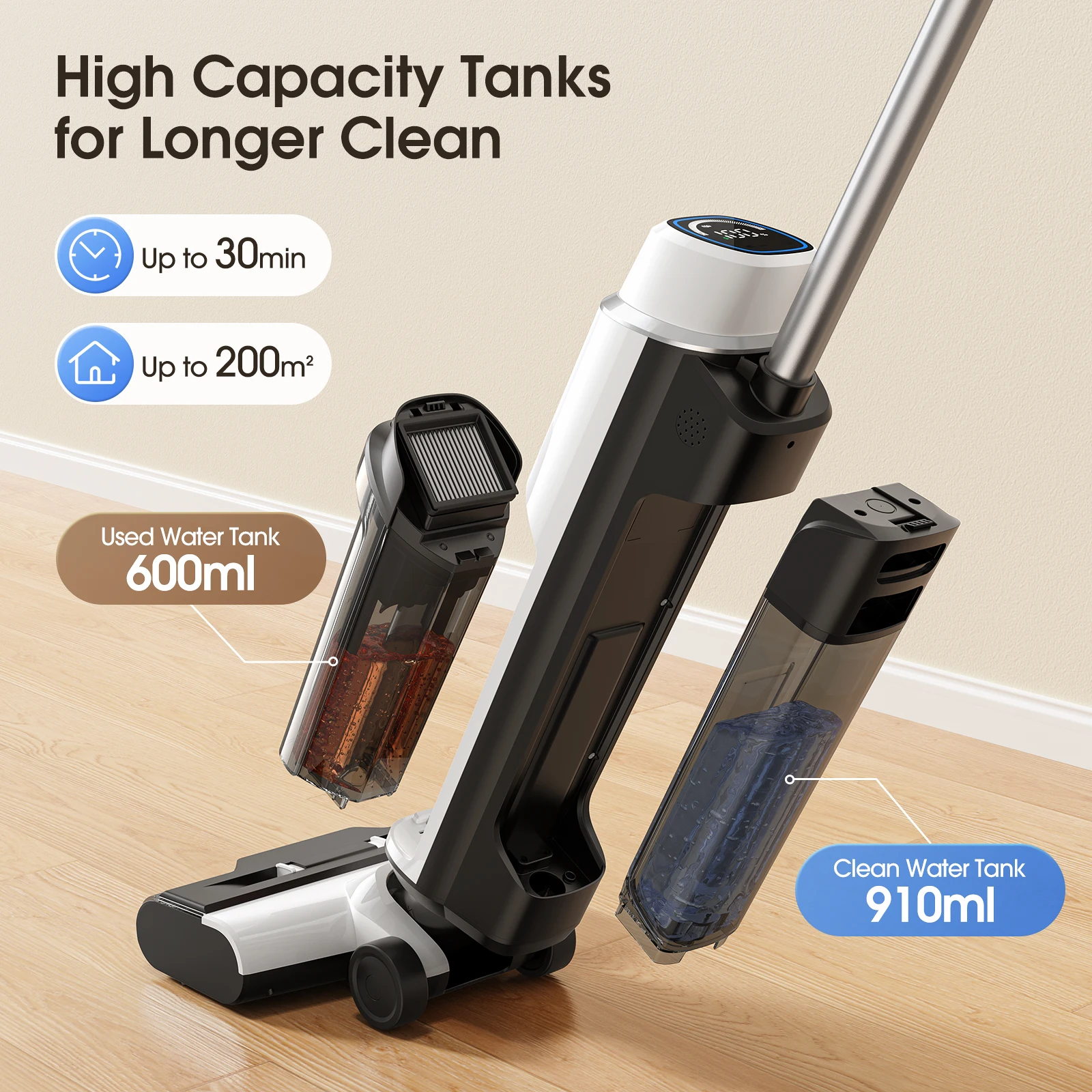 Lubluelu Wet Dry Vacuum Cleaner 3-in-1 Vacuum Mop Self-Cleaning 6mm Edge Cleaning Twin Blades for Pet Hair Power Floor Washer - Image 4