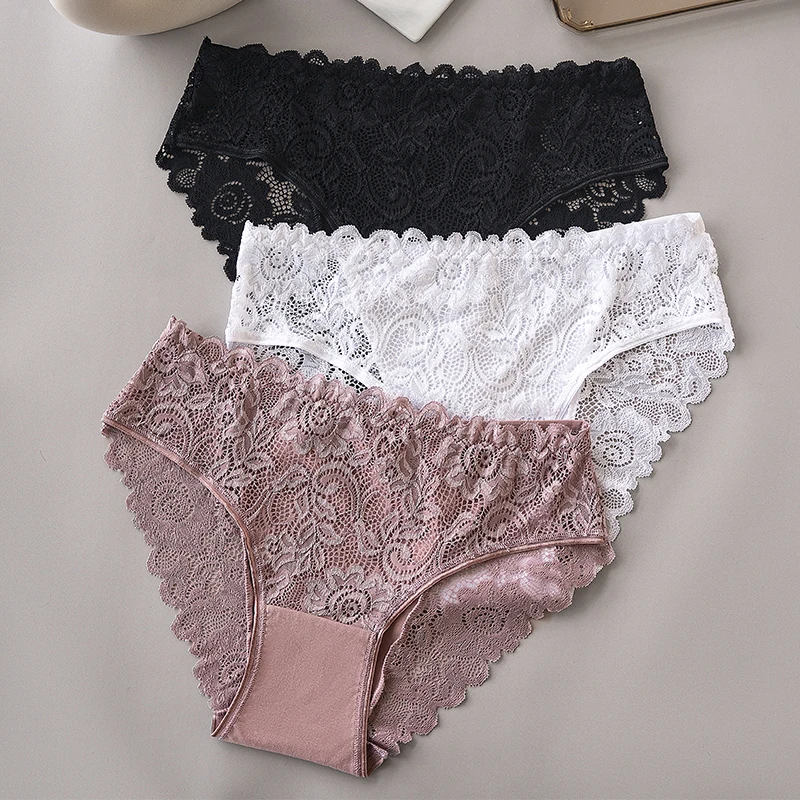 3PCS/Set Luxury Floral Embroidery Lace Panties Women Briefs Sexy Hollow Lingerie Female Underwear Ladies Breathable Underpants - Image 2