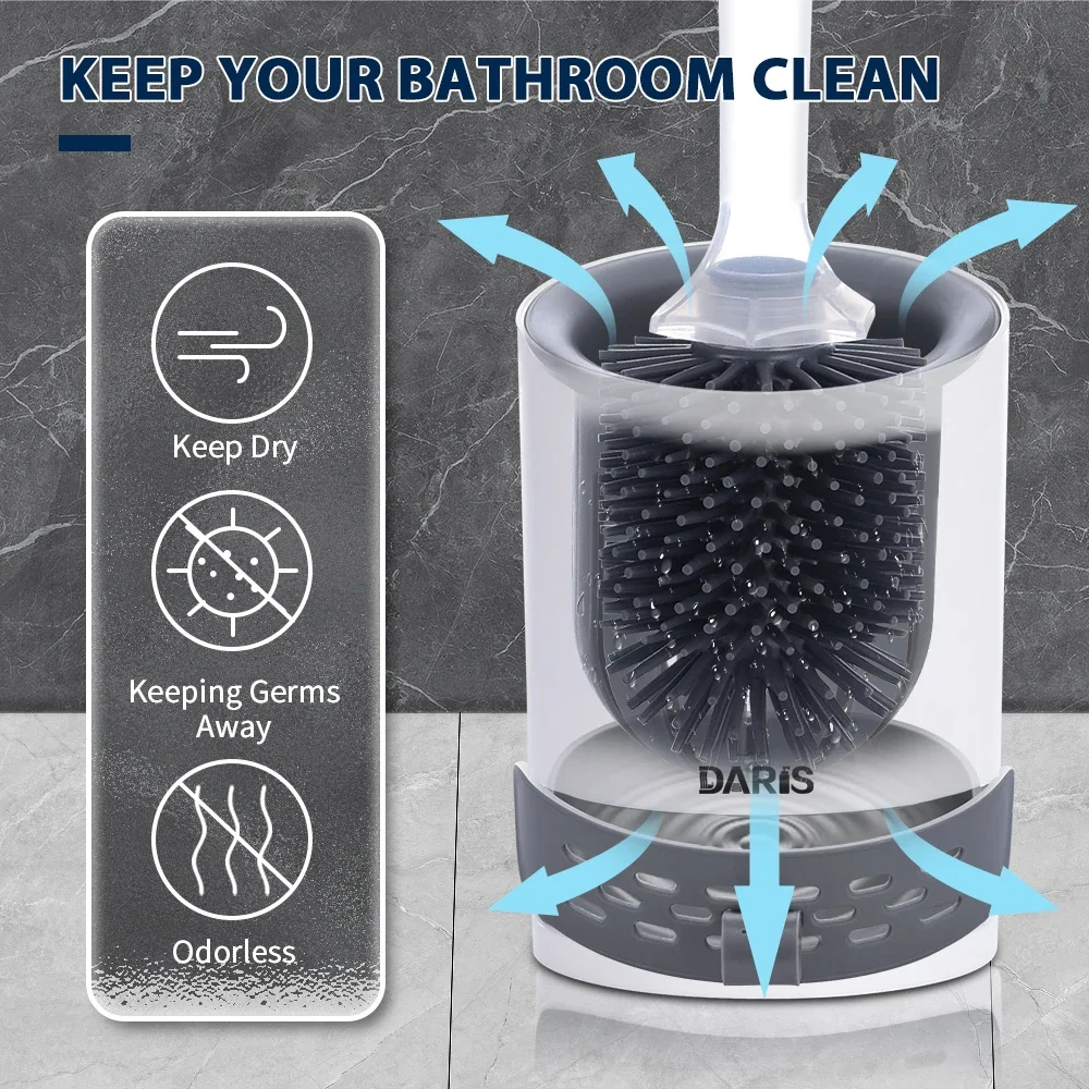 Water Spray Silicone Toilet Brush 40cm Long Handle Refillable Silicone TPR Brush With Wall-Mounted Bathroom Cleaning Accessories - Image 2