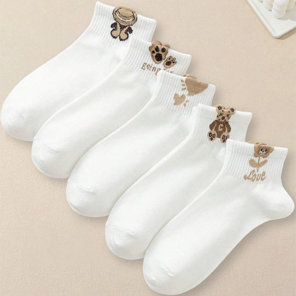 5/10/20 Pairs Women Cartoon Teddy Bear Patterned Ankle Socks Versatile Fashionable Creative Breathable Comfortable Casual Socks - Image 4