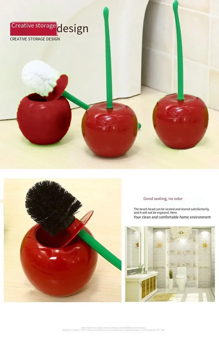 1pc Red Toilet Brush Creative Lovely Cherry Shape Lavatory Toilet Brush Holder Set Toilet Holder Bathroom Accessories - Image 4