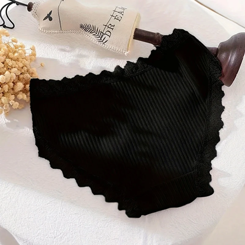 4 Pcs Lace Wavy Trim Bikini Panties, Comfy & Breathable Elastic Intimates Panties, Women's Lingerie & Underwear - Image 2