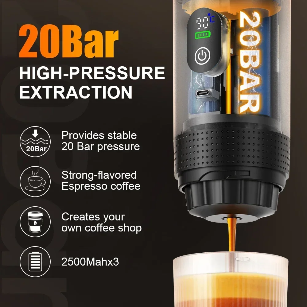 Foombthe Portable Espresso Coffee Machine With Digital Display 3-in-1 Capsule Coffee Maker for Car & Home Camping Coffee Maker - Image 5