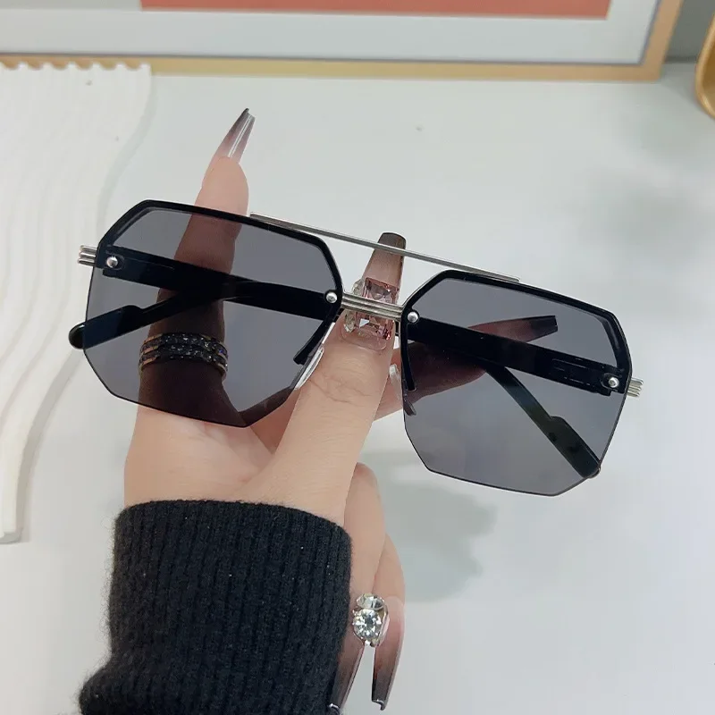 Men's Metal Sunglasses Square Half Frame Rice Nails Casual Trend Personality Retro Fashion Outdoor Sports Eyeglasses - Image 3