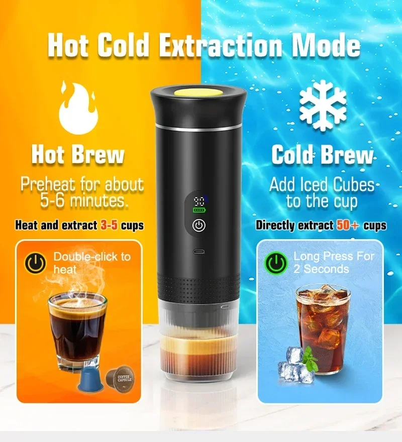 Foombthe Portable Espresso Coffee Machine With Digital Display 3-in-1 Capsule Coffee Maker for Car & Home Camping Coffee Maker - Image 6