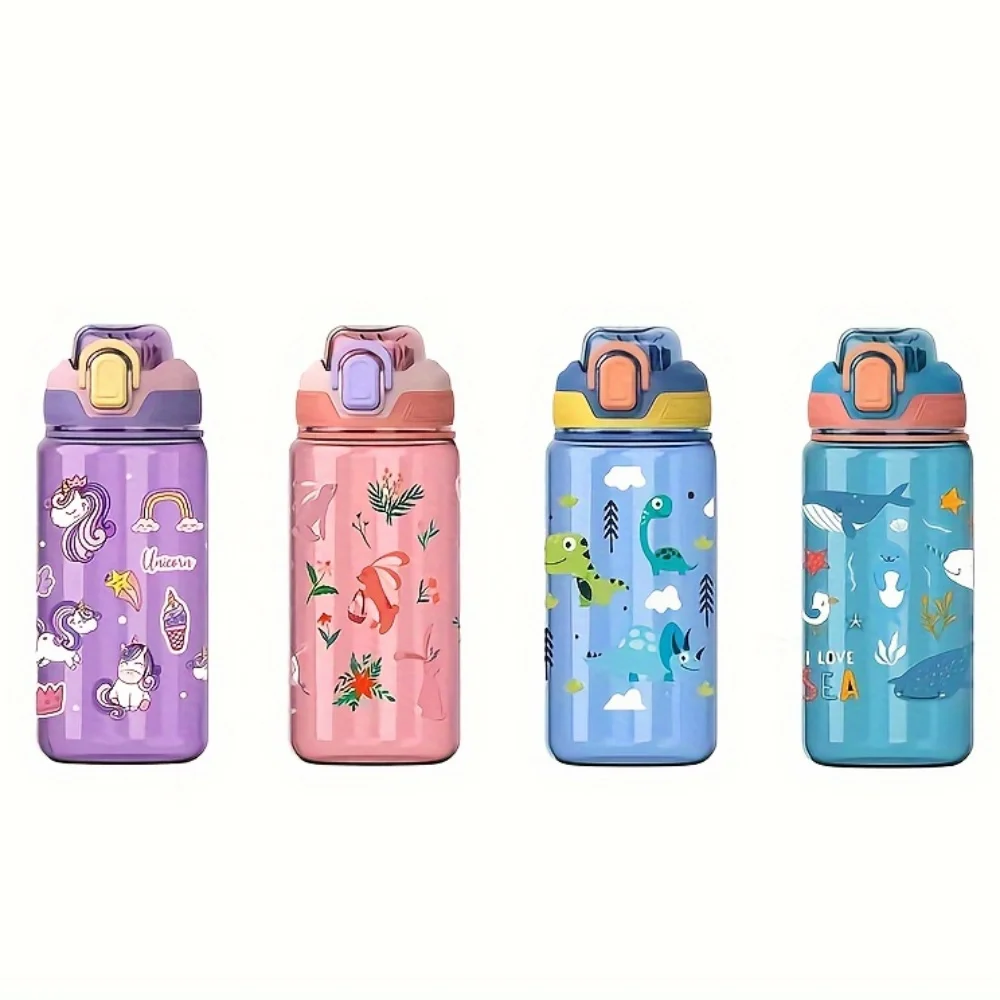 600ml Cartoon Animal Water Bottle Portable Safety Lock Cute Straw Cup Kids Leak-proof Drinking Jug For Outdoor Camping Travel - Image 6
