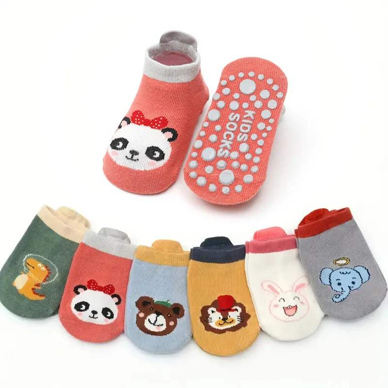 6 Pairs Kids Cotton Socks Cute Cartoon Animal Pattern Comfy Breathable Baby Non-slip Floor Socks - Image 4