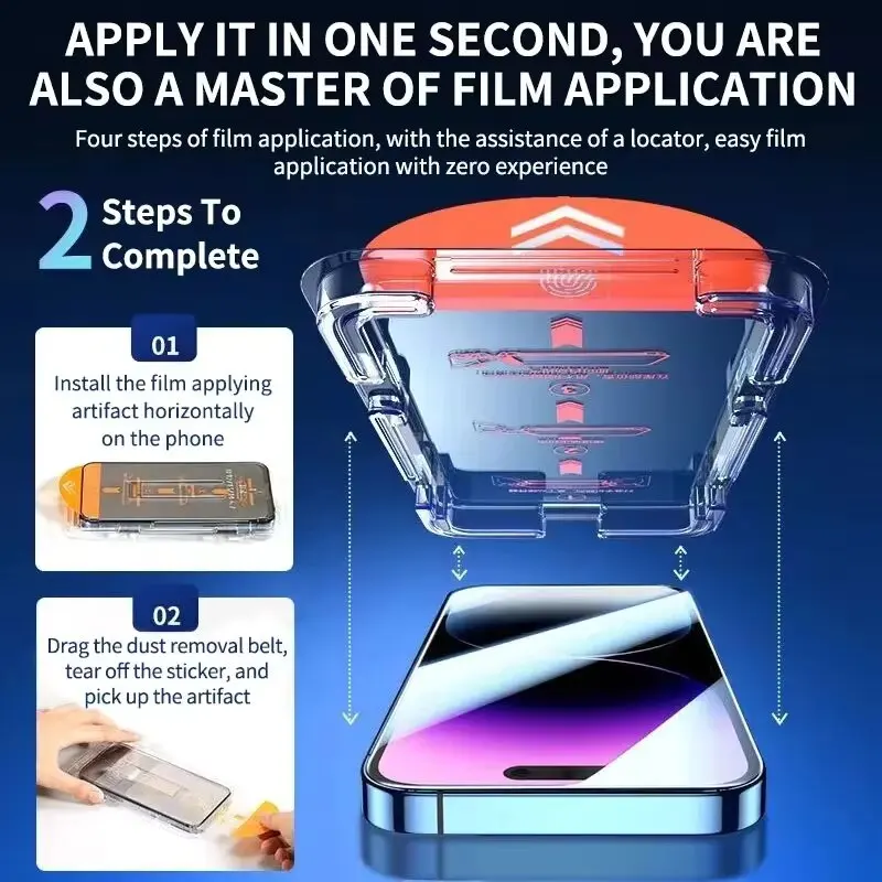 1-2pcs 8K HD Tempered Glass Screen Protector For IPhone 16 17 16e 13 12 15 14 11 Pro Max 8 Plus 13 12 Mini SE Auto-Dust Removal - Image 2