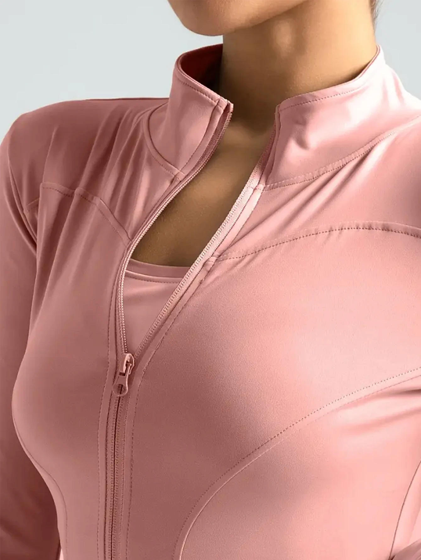 Fitness jacket, women's tight quick-drying top, 2025 autumn edition, long-sleeved sun-protective stand-up collar, sports Pilates - Image 2