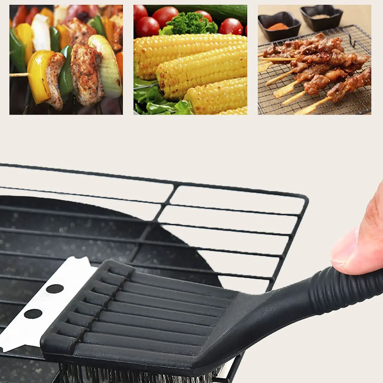 1 pc- Stainless steel wire baking brush, barbecue stove cleaning brush, grill rack cleaning brush, blade, two in one - Image 3