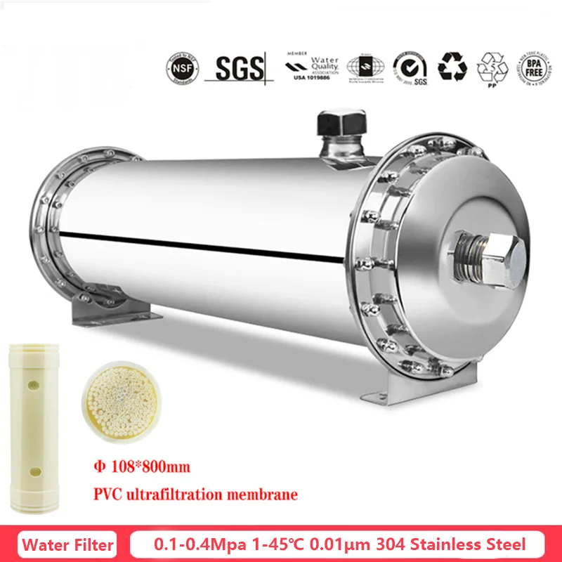 304 Stainless Steel Water Filter System PVDF Ultrafiltration Purifier Commercial Home Kitchen Drink Straight UF Filters 3000L
