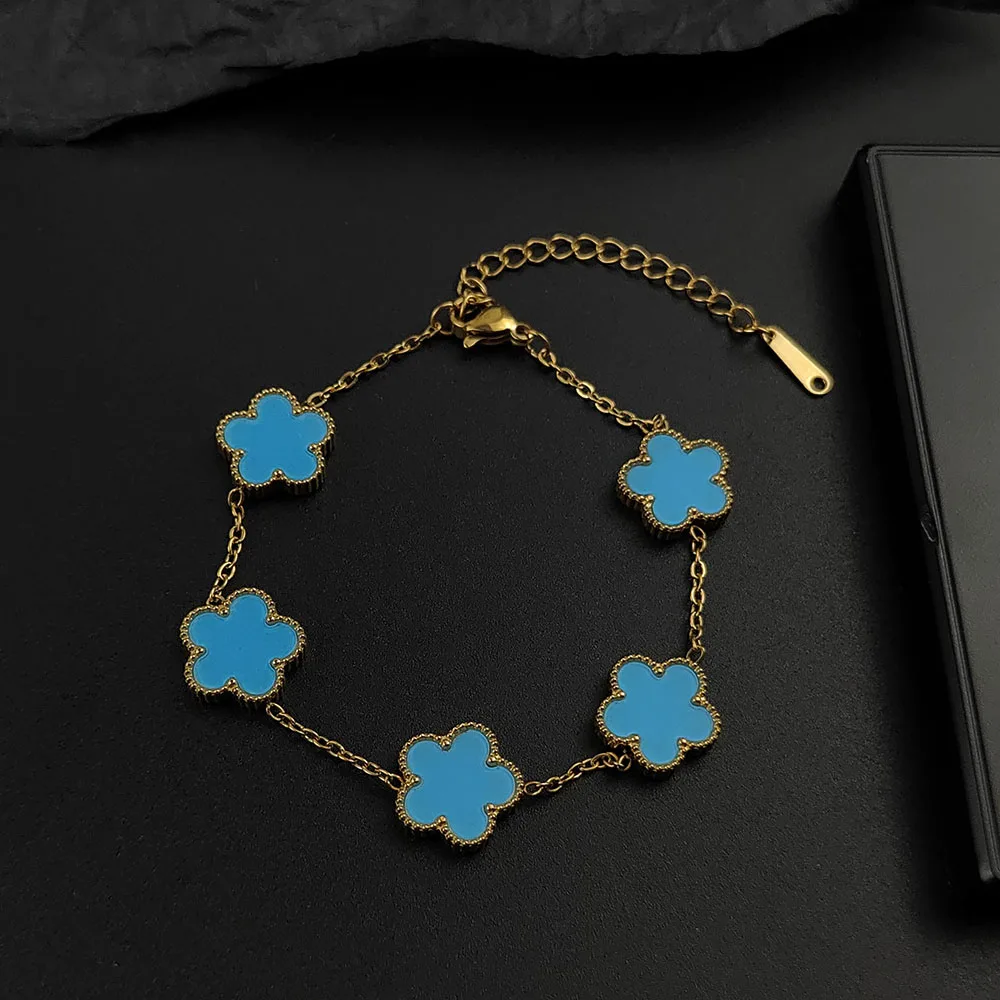 Mussel five-leaf plum blossom stainless steel women's exquisite chain bracelet, 18K gold plated, light luxury, lucky jewelry - Image 4