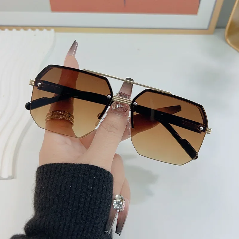 Men's Metal Sunglasses Square Half Frame Rice Nails Casual Trend Personality Retro Fashion Outdoor Sports Eyeglasses - Image 4