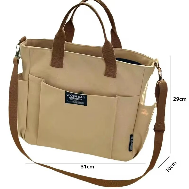 Urban Minimalist Female Student Large Capacity Commuting Horizontal Canvas Single Shoulder Diagonal Cross Portable Tote Bag - Image 2