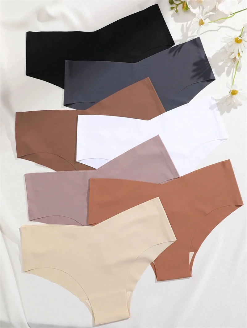 FINETOO 7PCS Women Ultra-thin Underpants Panties Seamless Briefs Sexy V-Waist Cozy Stretch Lingerie Female Solid Color Intimates - Image 3