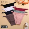 FINETOO 4Pcs Women’s Cotton Panties Sexy Metal Ring Waist Underwear Solid Breathable Panties Ladies Soft Briefs Comfort Lingerie
