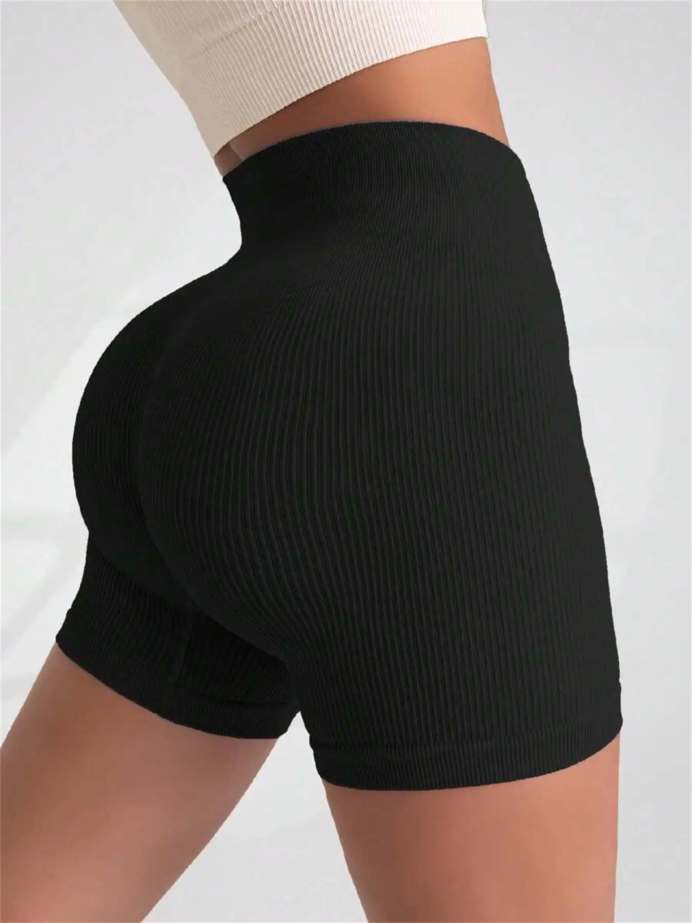 High-waisted Yoga Pant For Women, Designed To Lift And Shape, Tight-fitting With Solid Color And Ribbed Texture, Sports Shorts - Image 2