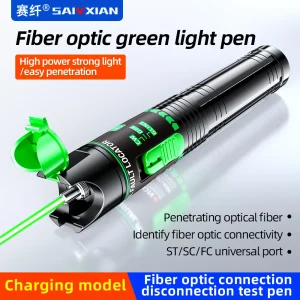 SAIVXIAN Visual fault locator Rechargeable Fiber Optic Green Light Pen 15/30MW Fiber Optic Tester Strong Light Passage Pen Test