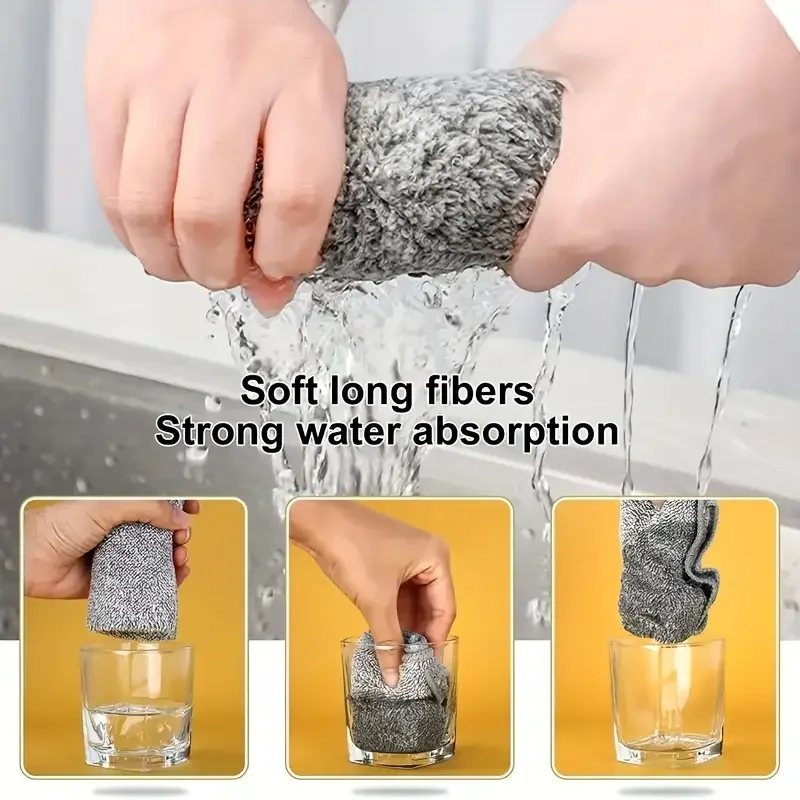 1/100PCS Gray Bamboo Charcoal Thickened Super Absorbent Dishcloth Anti-grease Kitchen Wiping Rags Microfiber Cleaning Cloths - Image 4